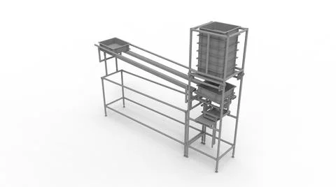 3D rendering of a stacking crate conveyor belt factory manufacturing Stock Illustration