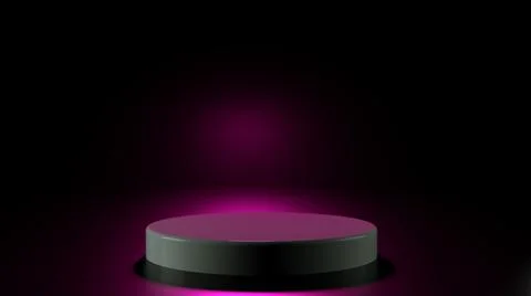 3D rendering stand podium on black background with pink backlight Illustrazione stock