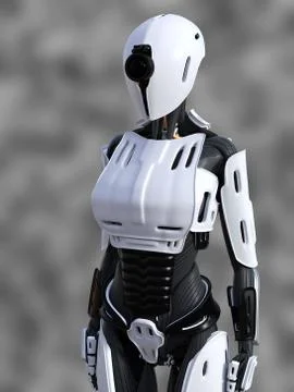 3D rendering of a standing female android robot. Stock Illustration