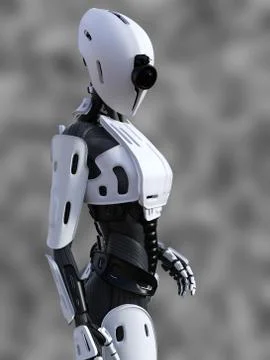 3D rendering of a standing female android robot. Stock Illustration