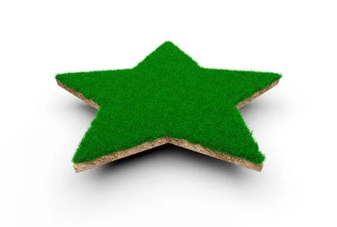 3D rendering of a star shape soil land geology cross section with green grass Stock Illustration