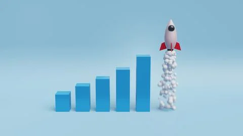 3D Rendering Startup Rocket Business Graph 3D Illustration Background Stock Illustration