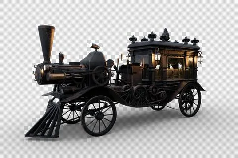 3D rendering of a Steampunk Halloween concept steam powered hearse with lante Stock Illustration
