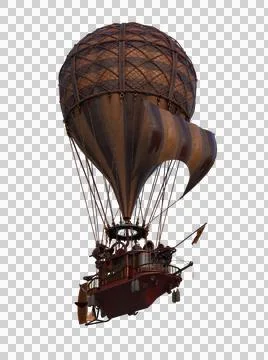 3D rendering of a steampunk hot air balloon flying above. Stock Illustration