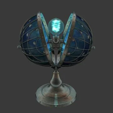 3D rendering steampunk style globe shaped  Edison lamp with stars Stock Photos