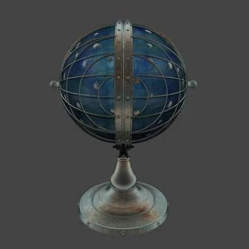 3D rendering steampunk style globe shaped closed Edison lamp with stars Stock Photos