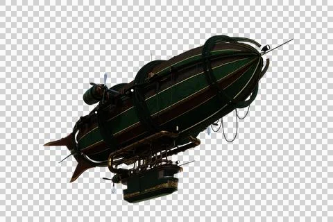3D rendering of a steampunk styled airship flying above. Stock Illustration