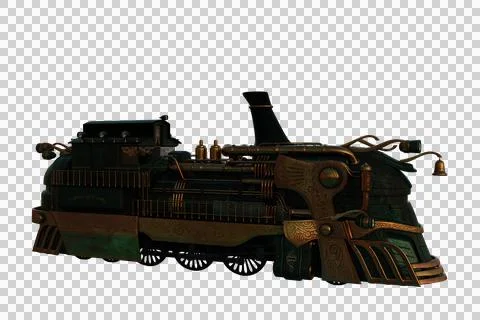 3D rendering of a steampunk styled train engine isolated on transparent backg Stock Illustration