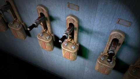 3D rendering of steampunk switch levers Ilustración de archivo