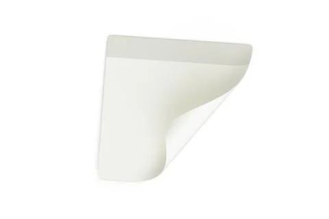 3D Rendering Sticky Note Sheet with Curled Corner on White Foto stock