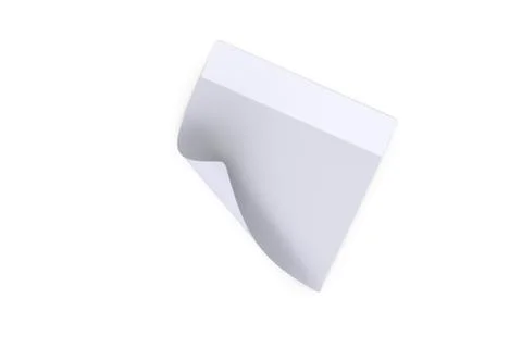 3D Rendering Sticky Note Sheet with Curled Corner on White Foto stock