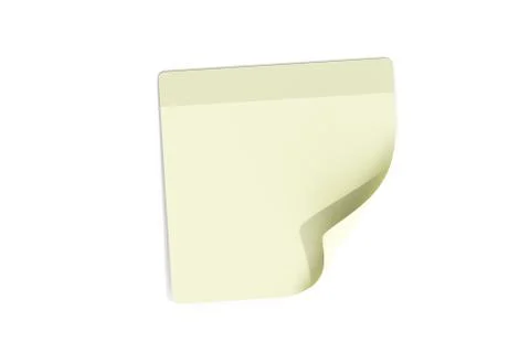 3D Rendering Sticky Note Sheet with Curled Corner on White Foto stock