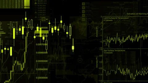 3D rendering of stock indexes in virtual space. Economic growth, recession Illustrazione stock