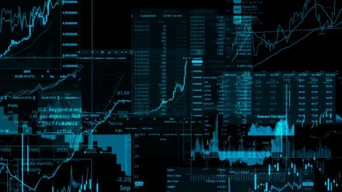 3D rendering of stock indexes in virtual space. Economic growth, recession Stock Illustration