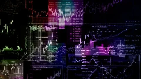 3D rendering of stock indexes in virtual space. Economic growth, recession Stock Illustration