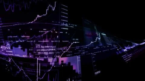 3D rendering of stock indexes in virtual space. Economic growth, recession Stock Illustration