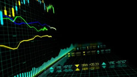 3D rendering of stock indexes in virtual space. Economic growth, recession Stock Illustration