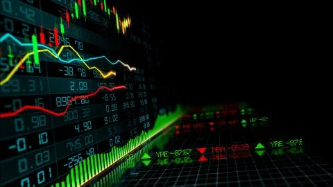 3D rendering of stock indexes in virtual space. Economic growth, recession Stock Illustration