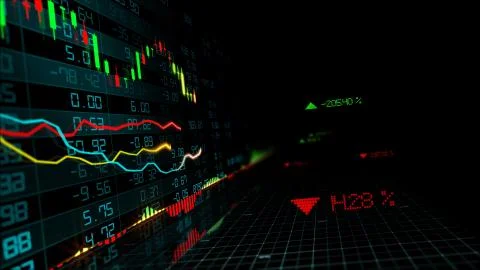3D rendering of stock indexes in virtual space. Economic growth, recession Stock Illustration