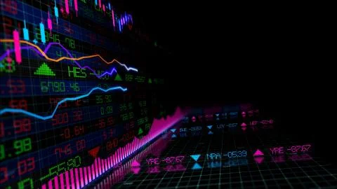 3D rendering of stock indexes in virtual space. Economic growth, recession 스톡 일러스트