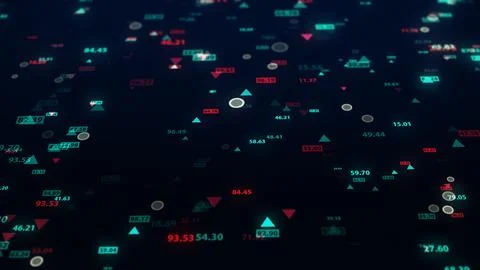 3d rendering of stock market data on a dark background Illustrazione stock