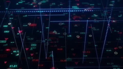 3d rendering of stock market data on a dark background 库存插图