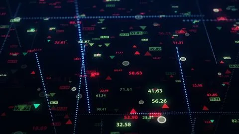 3d rendering of stock market data on a dark background Stock-Illustration