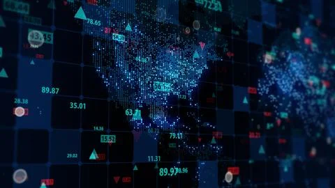 3d rendering of stock market data on digital earth map background 스톡 일러스트