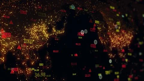 3d rendering of stock market data on digital earth map background Illustrazione stock
