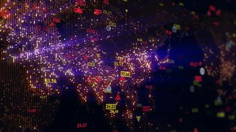 3d rendering of stock market data on digital earth map background Illustrazione stock