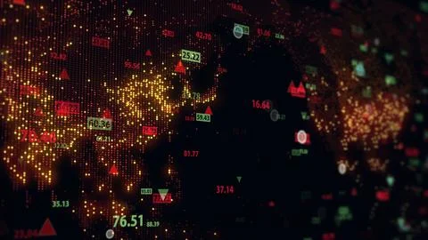 3d rendering of stock market data on digital earth map background Illustrazione stock