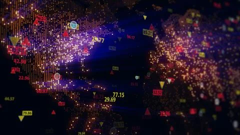 3d rendering of stock market data on digital earth map background Illustrazione stock