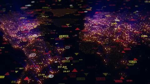 3d rendering of stock market data on digital earth map background Illustrazione stock