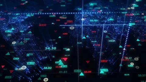 3d rendering of stock market data on digital earth map background Illustrazione stock