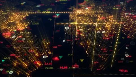 3d rendering of stock market data on digital earth map background Stock Illustration