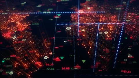 3d rendering of stock market data on digital earth map background Illustrazione stock
