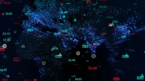 3d rendering of stock market data on digital earth map background Illustrazione stock