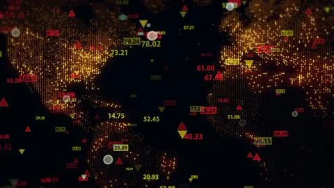 3d rendering of stock market data on digital earth map background Illustrazione stock