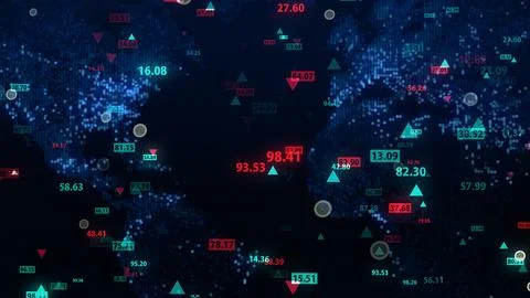 3d rendering of stock market data on digital earth map background Illustrazione stock