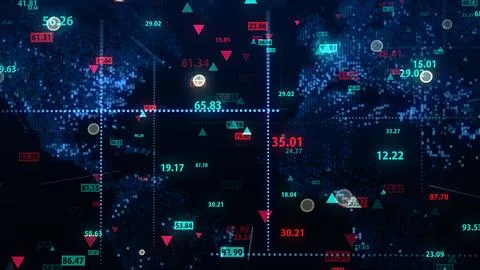 3d rendering of stock market data on digital earth map background Illustrazione stock