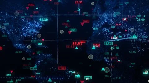 3d rendering of stock market data on digital earth map background Illustrazione stock