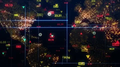 3d rendering of stock market data on digital earth map background Illustrazione stock