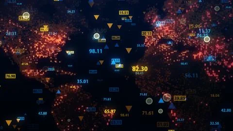 3d rendering of stock market data on digital earth map background Illustrazione stock