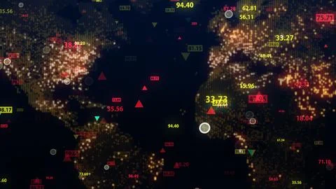 3d rendering of stock market data on digital earth map background Stock Illustration