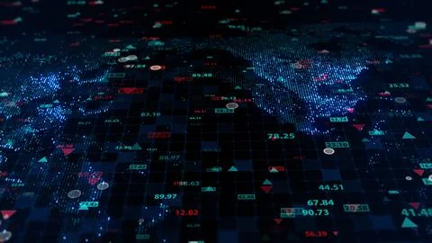 3d rendering of stock market data on digital earth map background 스톡 일러스트