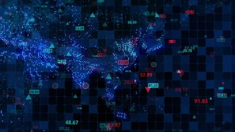 3d rendering of stock market data on digital earth map background Illustrazione stock