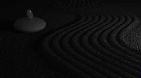 3d rendering of stone on the beach with wave sand Illustration