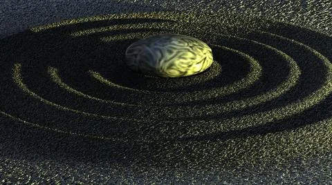 3d rendering of stone on the beach with wave sand Illustration