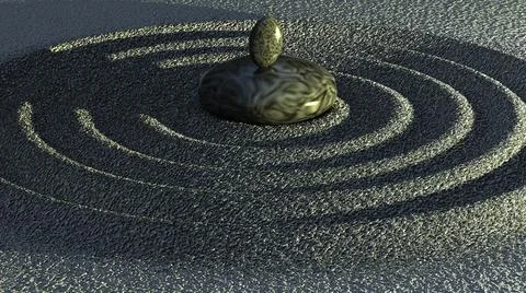 3d rendering of stone on the beach with wave sand Illustration