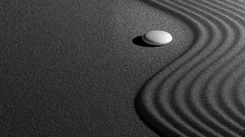 3d rendering of stone on the beach with wave sand Illustration